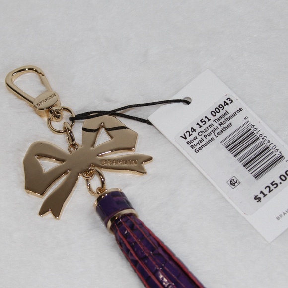 NWT BRAHMIN Crystal Bow Bag Purse Charm Leather Tassel Royal Purple Melbourne - Picture 4 of 4